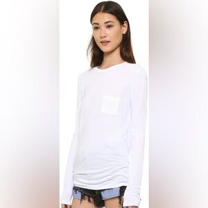 T‎ by Alexander Wang White Fitted Long Sleeve T-Shirt